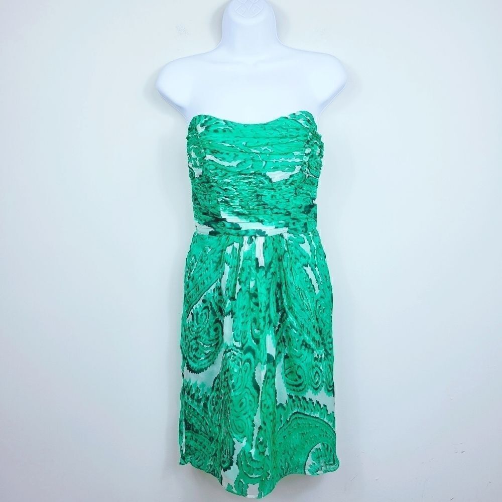 NWT Milly Silk Strapless Mini Dress – Green & White 0